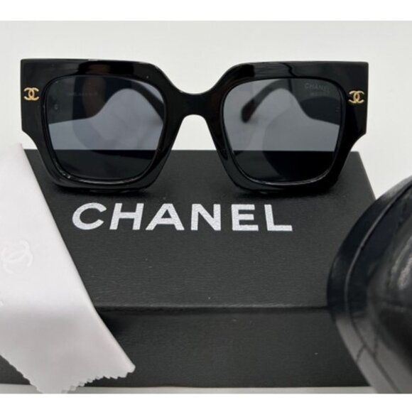 NWT-Chanel Square Sunglasses - Black - Picture 2 of 12